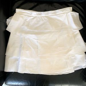 BCBG white ruffle mini skirt